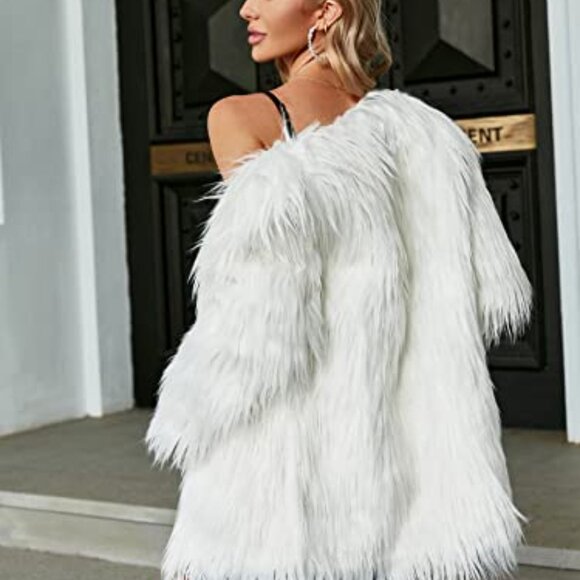 Women's Long Sleeve Faux Fur Coat Fluffy Warm Winter Jacket - Picture 4 of 6